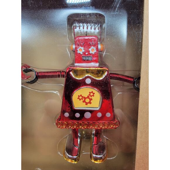 Old Navy Box of Robot Christmas Ornaments Red Green Spring Arms Dangling Legs - Picture 2 of 4